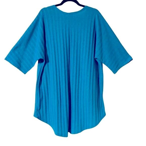 LuLaRoe solid aqua blue textured rib knit hi lo Lindsey kimono size S - Picture 4 of 8
